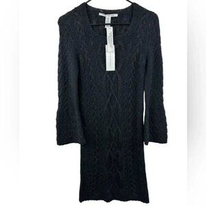 DVF Torini Cable Knit Sweater Dress in Black Sz 0 new